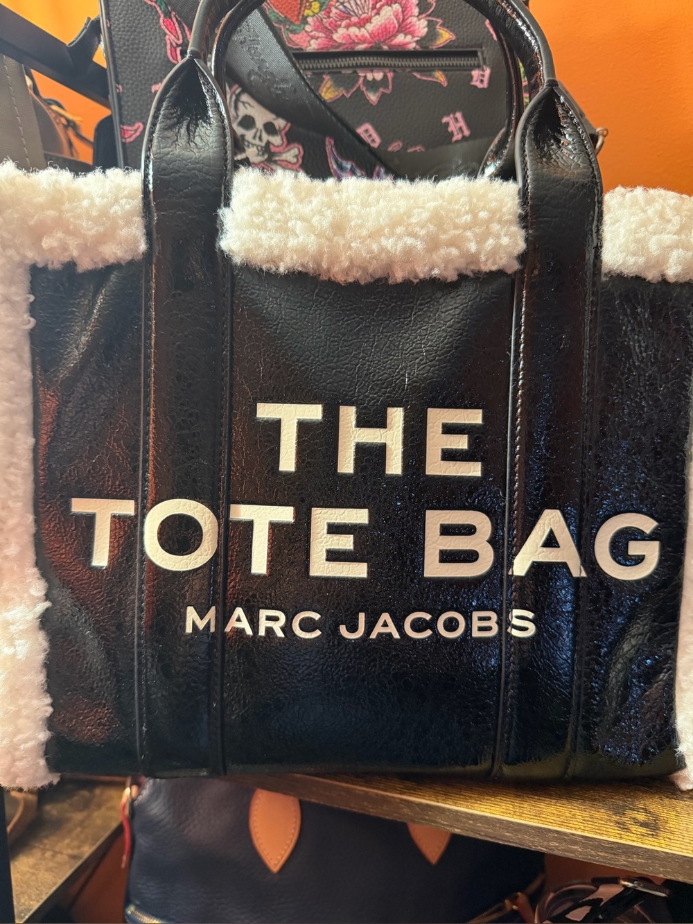 Marc Jacobs Black and White Sherpa Trim Tote Bag. Medium